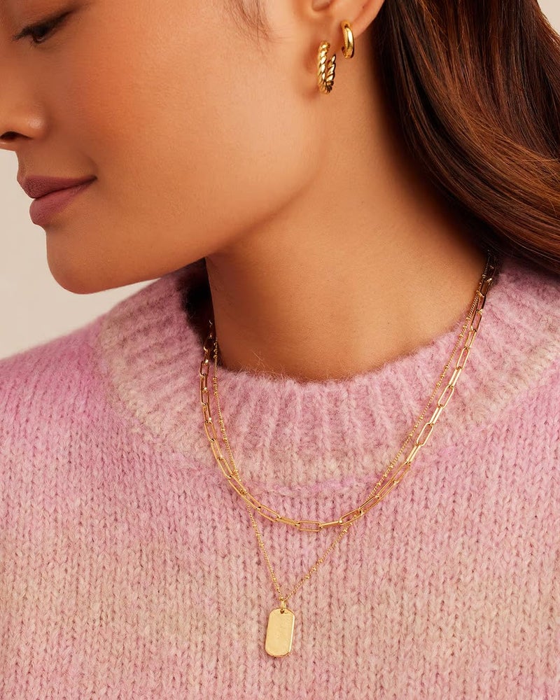gorjana - Griffin Dog Tag Necklace 19 inch - 18k Gold Plated or Silver Plated - Spring Ring Closure, Cross-Hatched Texture - Lightweight and Perfect for Layering - Long-Lasting - Image 4